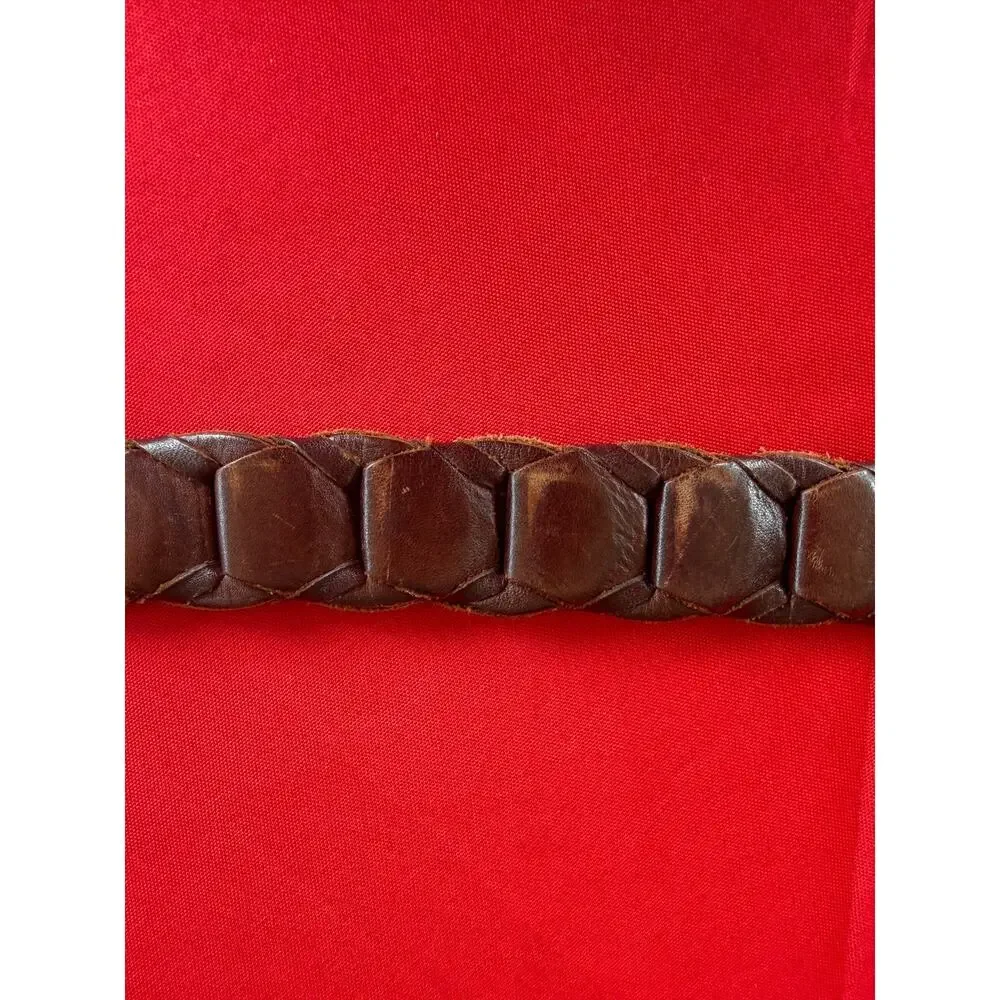 Classic Woven Braided Genuine Leather Brown Belt Solid Brass Buckle Size 30